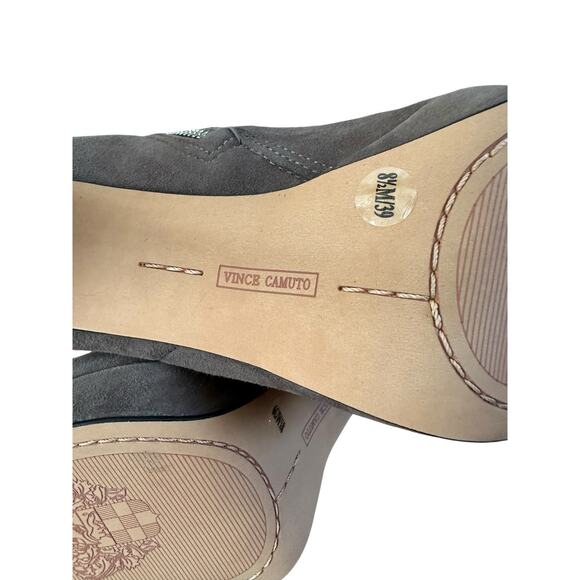 NEW Vince Camuto Stiletto Dark Gray Suede Ankle Logo Zipper Elvin Booties 8.5 - Picture 10 of 12